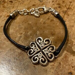 Brighton double strand black cord and silver scrolled‎ hearts  bracelet